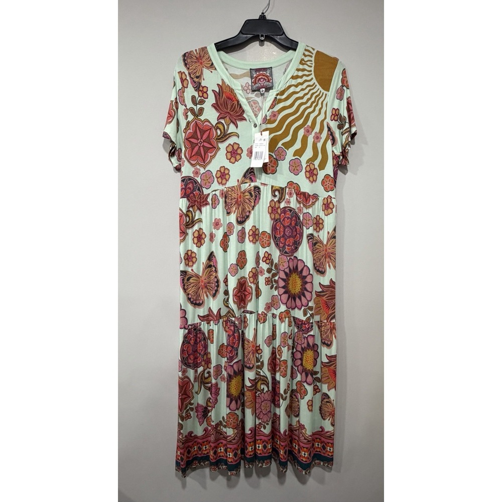 Johnny Was NWT Woman's Xl Endora Scarf Print‎ Midi Dress Geometric Sunburst Boho - Picture 2 of 12